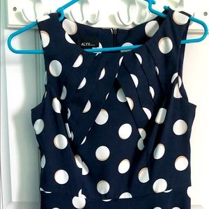 Navy and white polka dot fit and flair dress